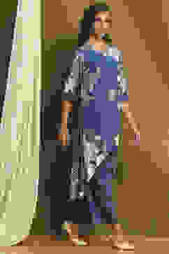 Indigo Modal Floral Printed Asymmetric Kurta Set image number 5