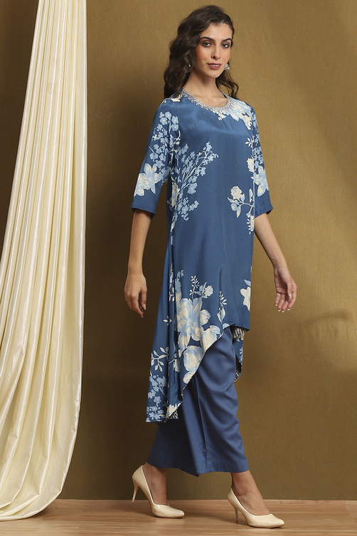 Coral Modal Floral Printed Asymmetric Kurta Set image number 5