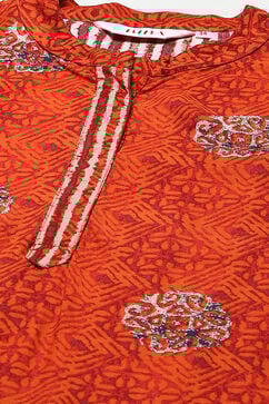 Rust & Indigo Rayon Straight Kurta Palazzo Suit Set image number 1