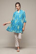 Turquoise Poly Georgette Straight Printed Kurta