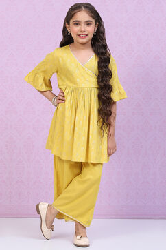 Lime Yellow Rayon Flared Printed Kurta image number 0