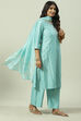 Off White Cotton Silk Straight Kurta Palazzo Suit Set image number 5