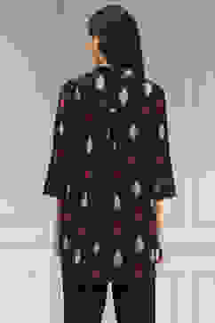 Black Cotton Straight Yarndyed Short Kurta image number 3