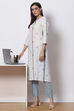 White Mint Cotton Straight Fusion Printed Kurta Set image number 6