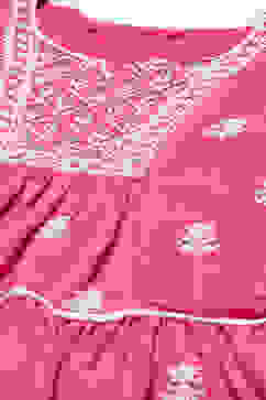 Fuschia Cotton Tiered Kurta Straight Palazzo 2 Piece Set image number 1