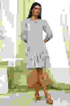 Blue Cotton Floral Printed Tiered Dress image number 5