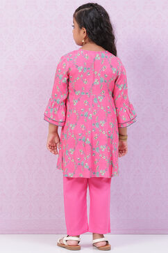 Pink Rayon Kalidar Printed Kurta Set image number 4