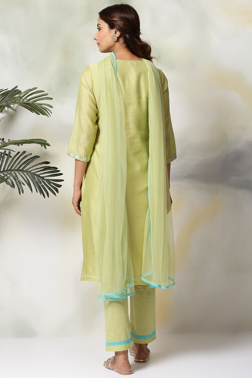Peach Art Silk A-Line Kurta Regular Pant Suit Set image number 6