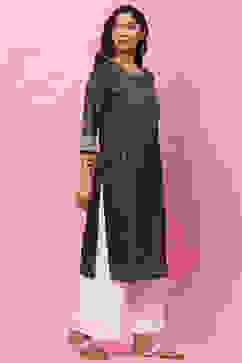 Dark Green A-Line Cotton Kurta image number 3