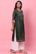 Dark Green A-Line Cotton Kurta image number 3