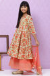 Tea Green Art Silk Girls Flared Kurta Flared Palazzo Suit Set