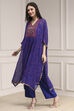 Purple Viscose Straight Printed Fusion Set image number 3
