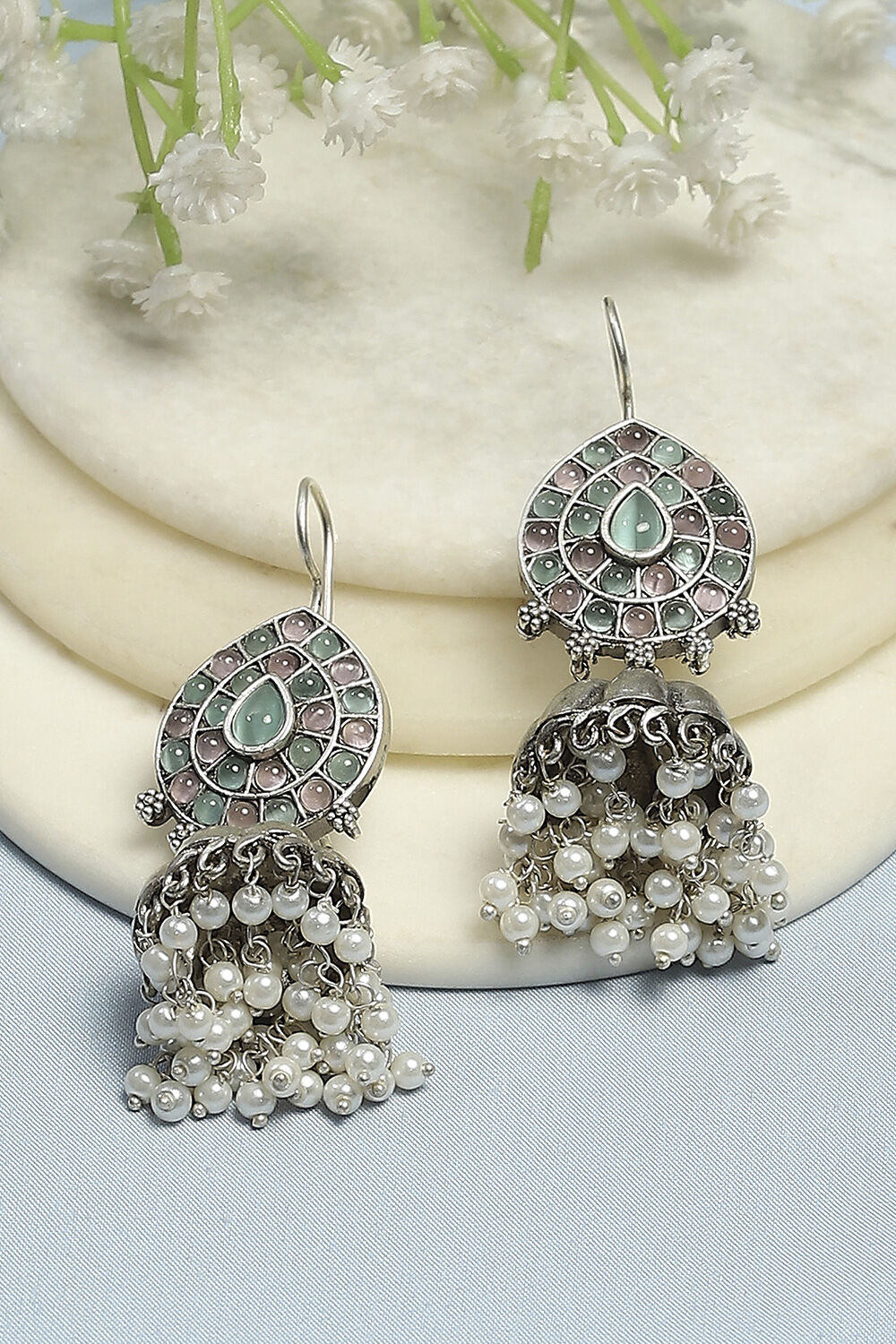 Mint Green Brass Jhumka image number 0