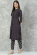 Navy Poly Viscose Printed Kurta Set image number 3