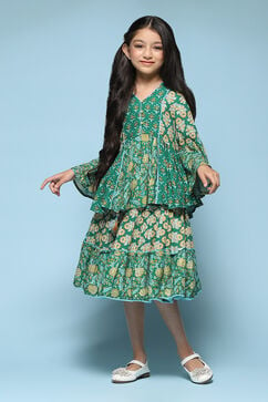 Green Rayon Printed Short Skirt image number 0