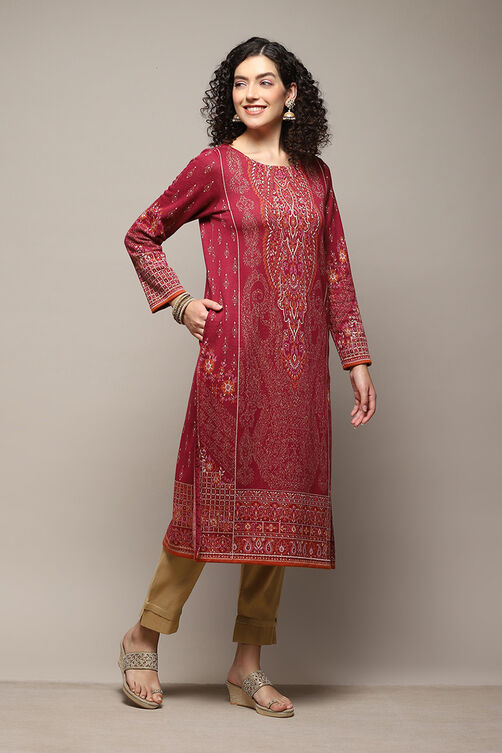 Berry Poly Cotton Straight Yarndyed Kurta image number 4