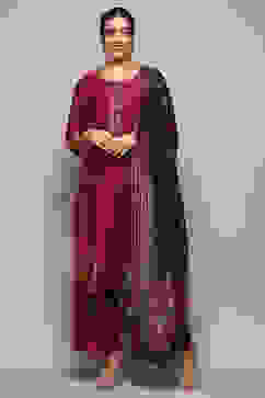 Pink Cotton Straight Yarndyed Kurta Sharara Suit Set image number 7