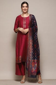 Pink Cotton Straight Yarndyed Kurta Sharara Suit Set image number 7