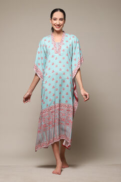 Powder Blue Rayon Printed Kaftan image number 5