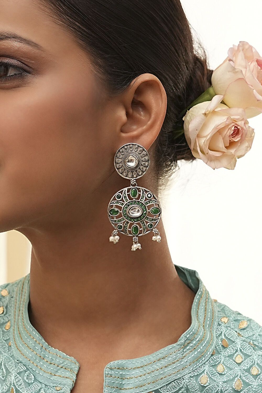 Green Brass Danglers image number 1