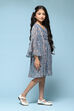 Blue Polyester Gathered Printed Dress image number 3