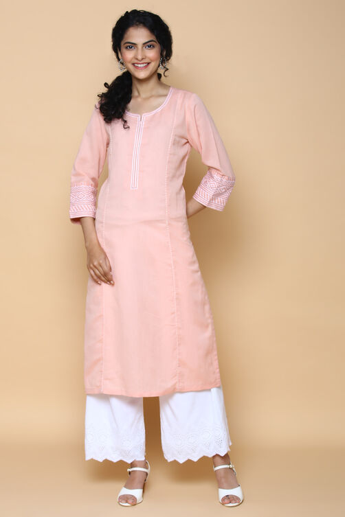 Peach Blue Cotton Linen Kurta image number 0