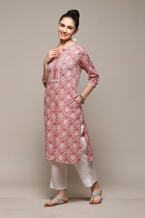 Blue Cotton Straight Printed Kurta image number 2