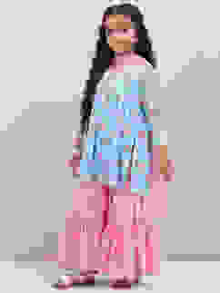 Blue Viscose Flared Kurta Garara Suit Set image number 5