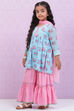 Blue Viscose Flared Kurta Garara Suit Set image number 5