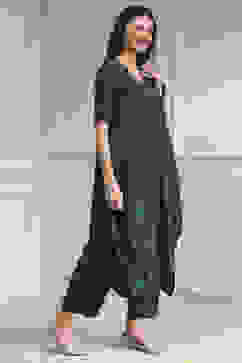 Teal Dyed Asymmetric Kurta Set image number 5