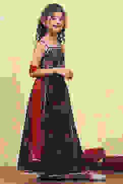 Black Polyester Printed Kalidar Lehenga Set image number 5