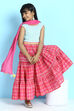 Sky Blue And Pink Cotton Straight Kurta Lehenga Suit Set image number 0