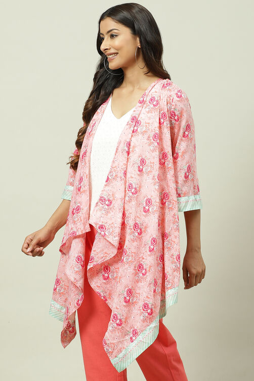 Pink Asymmetric Printed Jacket image number 3