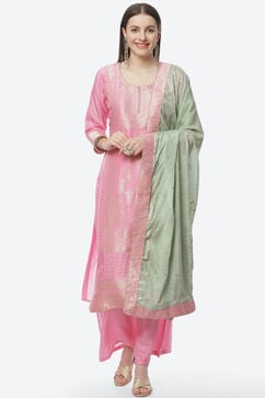 Pink Silk Woven Unstitched Suit Set image number 0