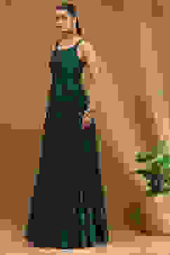 Emerald Green Silk Festive Tiered Anarkali Dress image number 4