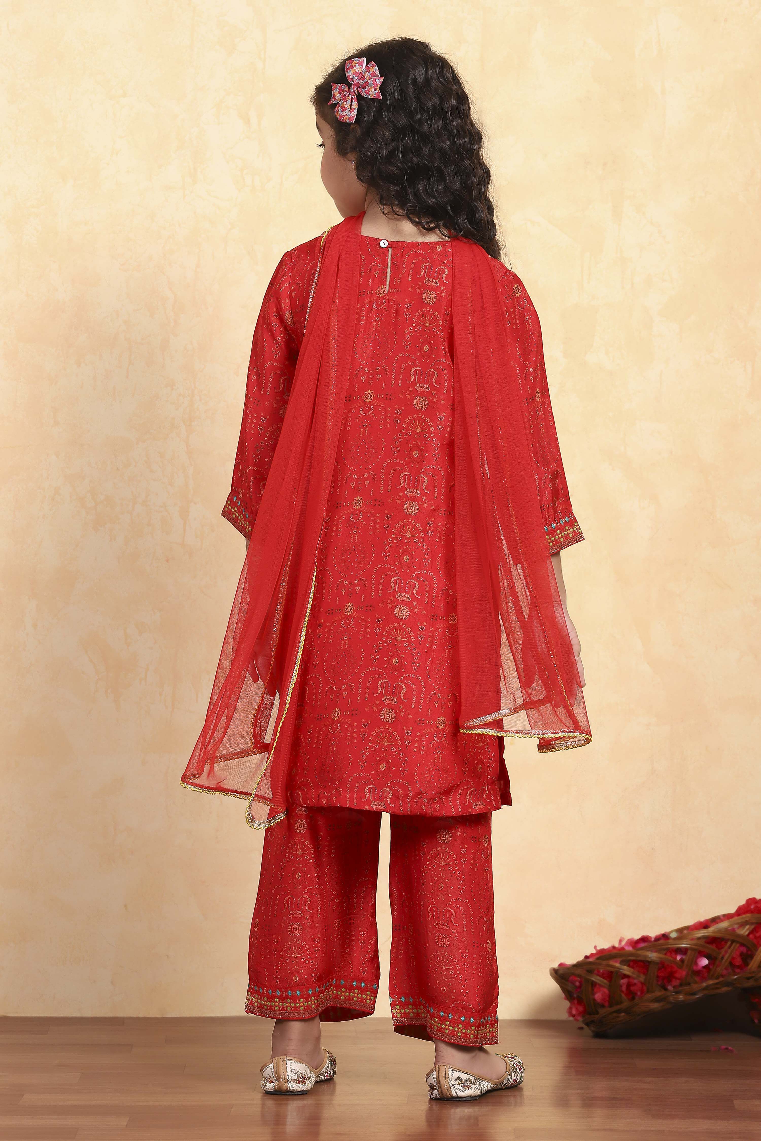 Mustard Yellow and Red Printed Straight Suit Set image number 4