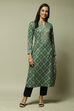 Green Acrylic Straight Printed Kurta image number 1