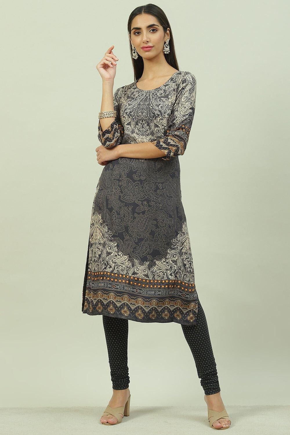 Black LIVA A Line Printed Kurta