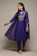 Pink & Purple Poly Cotton Straight Embroidery Kurta Slim Pant Suit Set image number 6