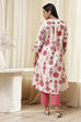 Ecru and Pink Printed Straight Kurta image number 3