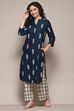 Navy Rayon flax Straight Kurta Palazzo Suit Set image number 0