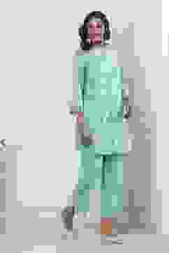 Turquoise Cotton Printed Kalidar Kurta Set image number 5