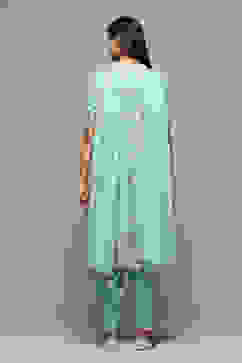 Turquoise Silk Straight Kurta Salwar Suit Set image number 4