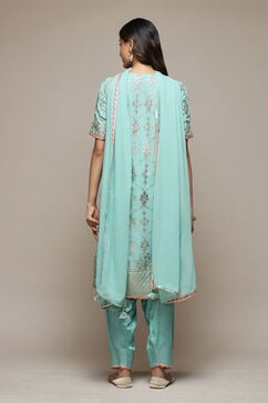 Turquoise Silk Straight Kurta Salwar Suit Set image number 4