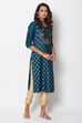 Navy Blue Cotton Straight Printed Kurta image number 3