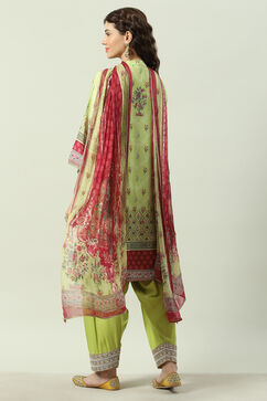 Green Art Silk Straight Kurta Salwar Pant Suit Set image number 4