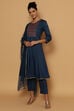 Blue Rayon Kalidar Kurta Slim Pant Suit Set image number 1