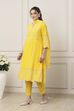 Yellow Cotton Schiffli Embroidered Kalidar Suit Set image number 4