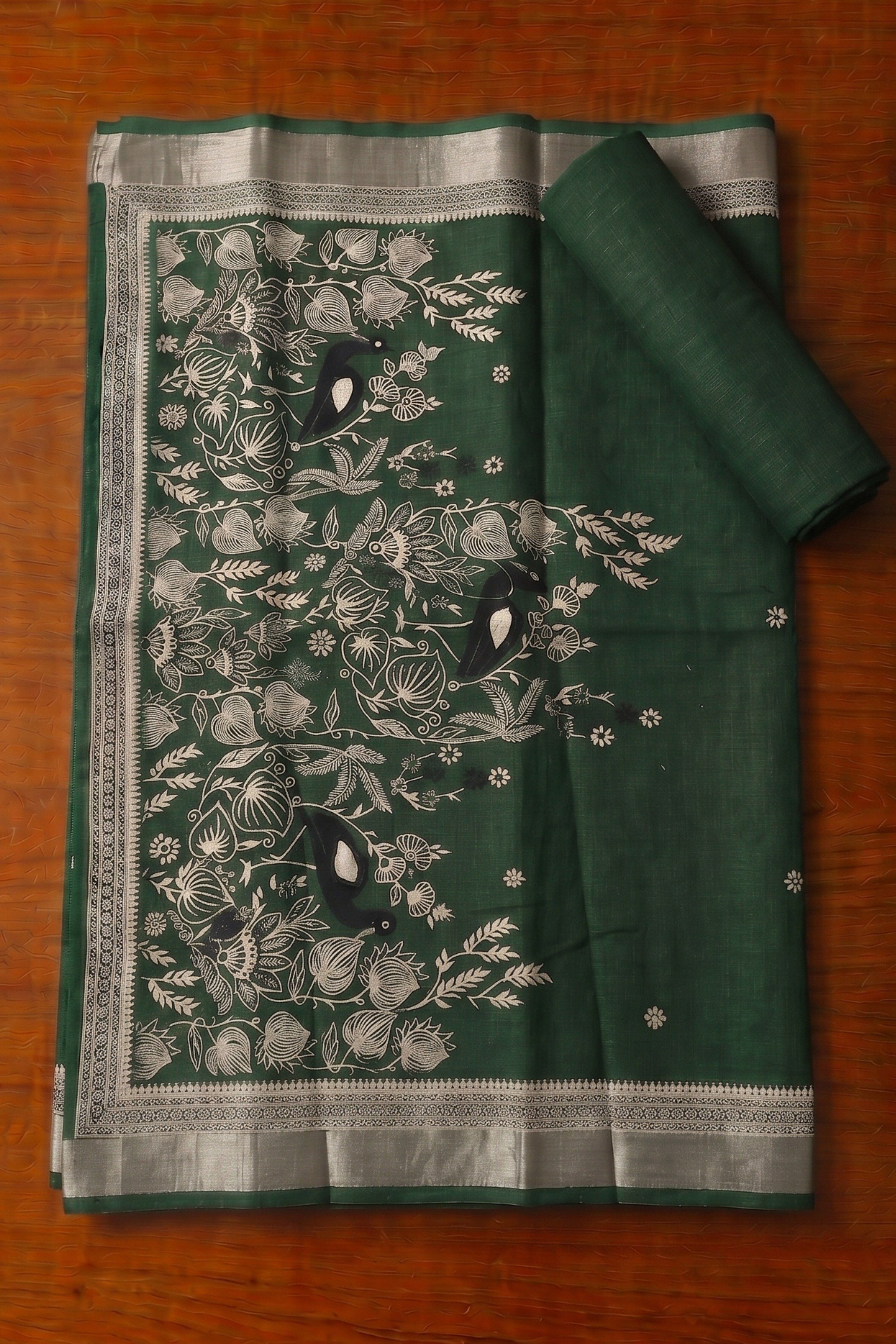 Blue Linen Jamdani Unstitched Suit Set image number 3