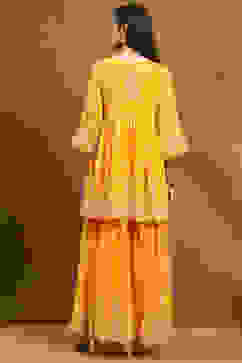 Yellow Georgette Gathered Suit Set image number 4